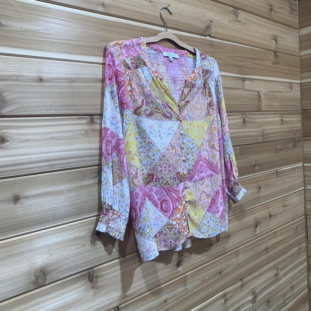 Rose + Olive Blouse Womens Small Multicolor Paisley Floral Button Front Boho - Picture 3 of 13
